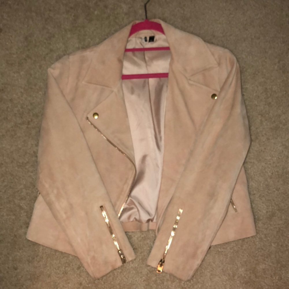 Topshop Pink Suede Moto Jacket